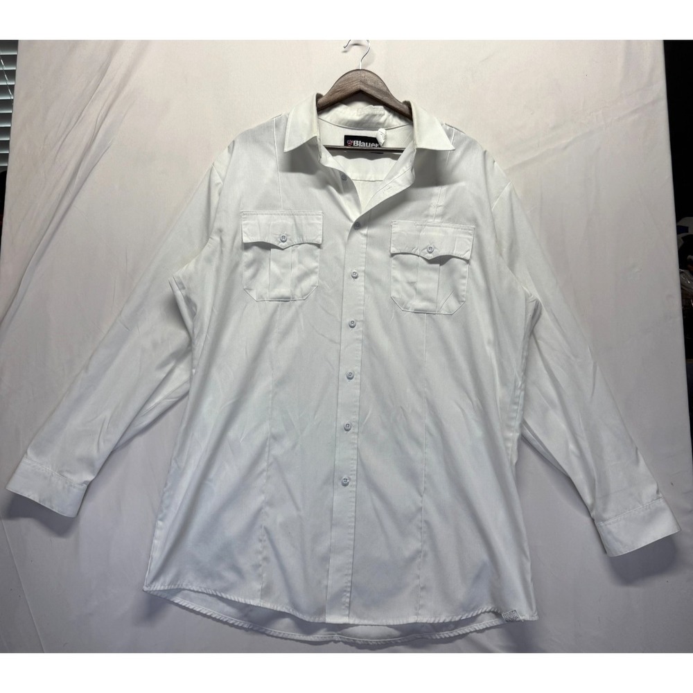 Blauer Formal Dress Shirt Mens 17.5 White Office Business Long Sleeve Button Up